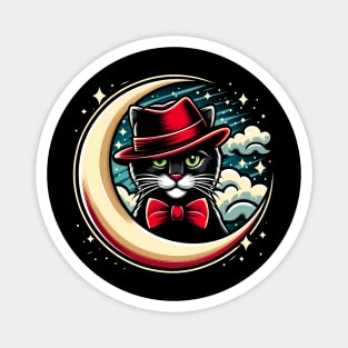 A black cat with a bowtie on the moon Magnet